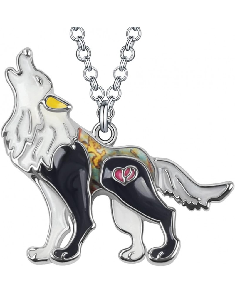 Enamel Alloy Wolf Necklace Pendant Fashion Jewelry Cute Charms Gifts for Women Girls Black $10.61 Necklaces