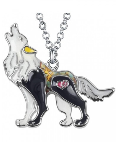 Enamel Alloy Wolf Necklace Pendant Fashion Jewelry Cute Charms Gifts for Women Girls Black $10.61 Necklaces