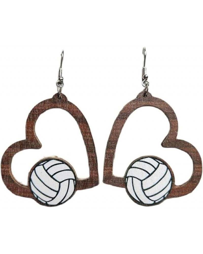 Wooden Sports Ball Earrings Sport Ball Heart Leopard Print Dangle Earring Round Heart-Shaped Baseball Basketball Volleyball F...