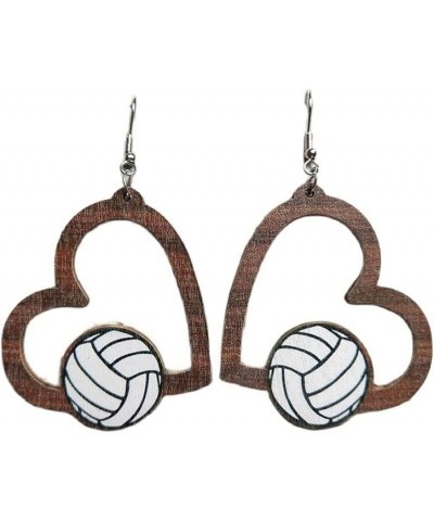 Wooden Sports Ball Earrings Sport Ball Heart Leopard Print Dangle Earring Round Heart-Shaped Baseball Basketball Volleyball F...