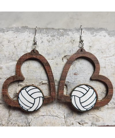 Wooden Sports Ball Earrings Sport Ball Heart Leopard Print Dangle Earring Round Heart-Shaped Baseball Basketball Volleyball F...