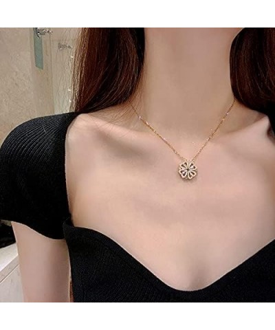 Dainty Crystal Heart Necklace Cute Four Leaf Clover Gold Necklace Gold Plated Choker Necklaces Mother's Day Gift for Women Gi...