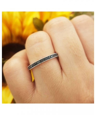 0.12 Carat (ctw) Round Black Diamond Thin Milgrain Stackable Wedding Band Ring for Ladies, Available in Various Metal in 10K/...