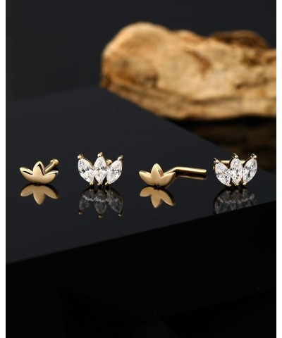 14K Gold Nose Rings Crown Nose Stud CZ L Shape Nose Piercing Nose Jewelry Nose Screw Nostril Piercing Nostril Ring Gold Nose ...