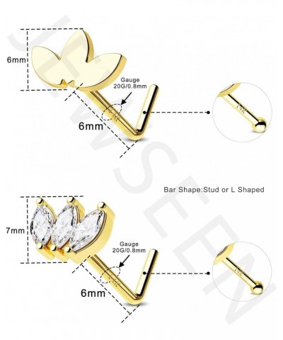 14K Gold Nose Rings Crown Nose Stud CZ L Shape Nose Piercing Nose Jewelry Nose Screw Nostril Piercing Nostril Ring Gold Nose ...