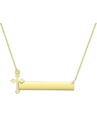 Solid 14k Yellow Gold or White Gold Engravable Personalized Bar with Catholic Cross Necklace Yellow Gold $70.95 Necklaces