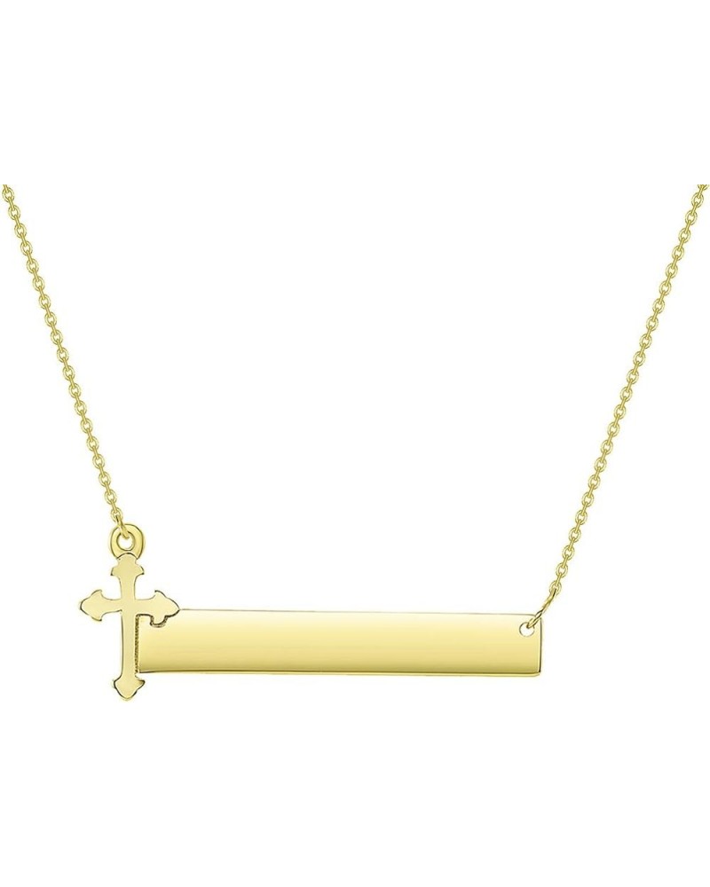 Solid 14k Yellow Gold or White Gold Engravable Personalized Bar with Catholic Cross Necklace Yellow Gold $70.95 Necklaces