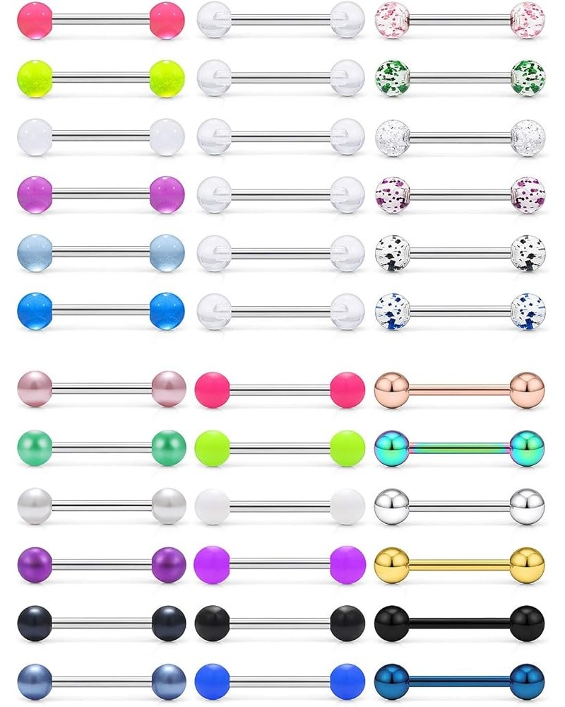 14G Stainless Steel Tongue Barbell Ring Nippleings Nipple Rings Shinny Acrylic Glow In Dark Opal Gilitter Balls Body Piercing...