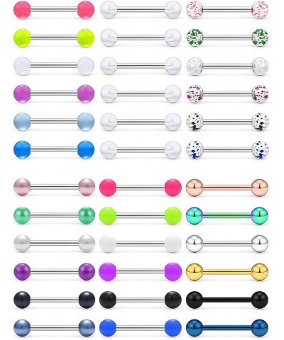 14G Stainless Steel Tongue Barbell Ring Nippleings Nipple Rings Shinny Acrylic Glow In Dark Opal Gilitter Balls Body Piercing...