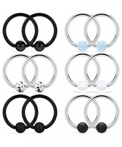 6 Pairs 14G Stainless Steel Captive Bead Ring Nipple Rings Hoop Cartilage Earrings Nipplerings Piercing Jewelry For Women Men...