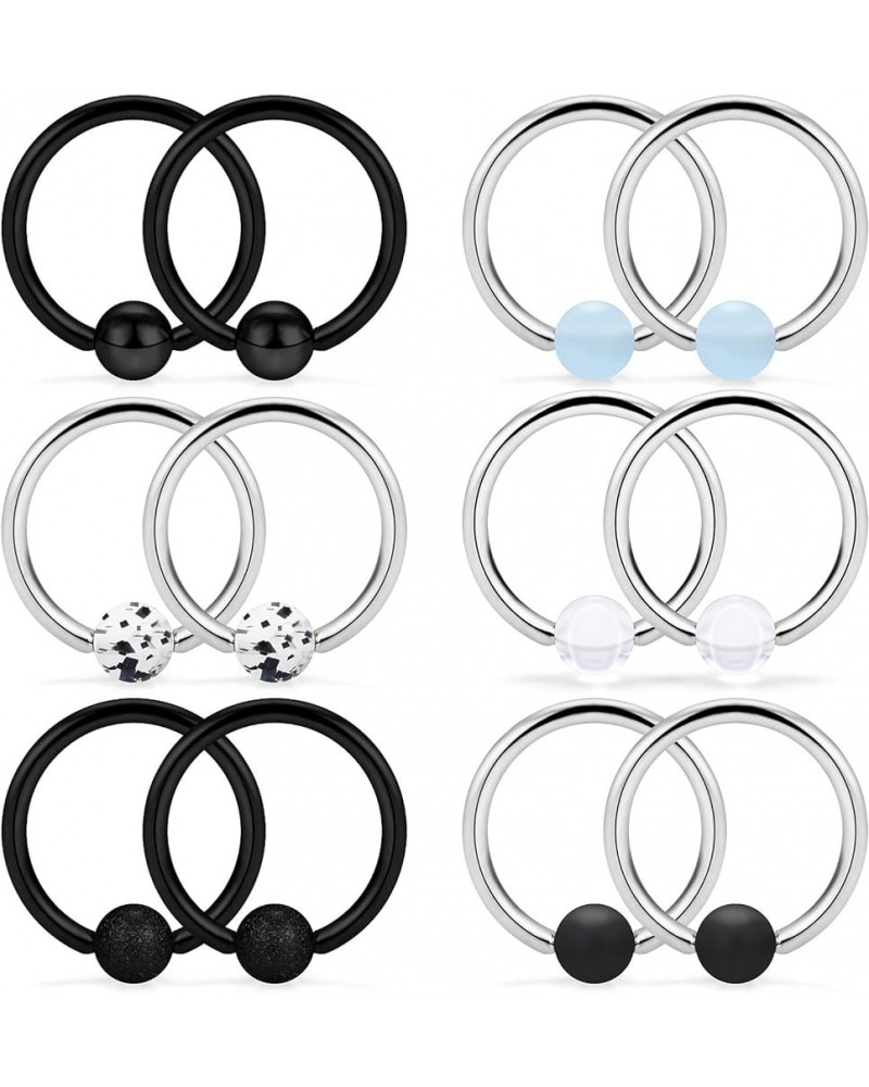 6 Pairs 14G Stainless Steel Captive Bead Ring Nipple Rings Hoop Cartilage Earrings Nipplerings Piercing Jewelry For Women Men...