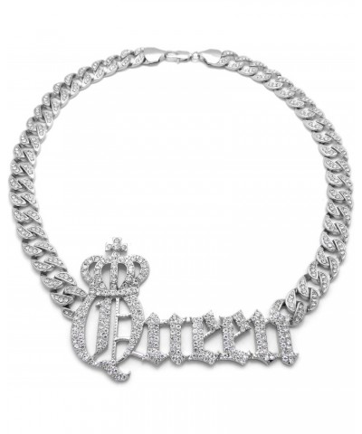 Women's Fashion Crown Queen Pendant 10mm/18",20",24" Ice Bling Cuban Chain Necklace RC4104 (Silver, 20) $23.20 Necklaces