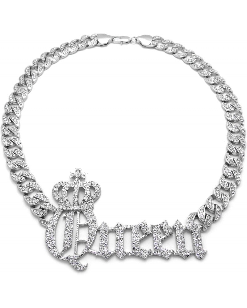 Women's Fashion Crown Queen Pendant 10mm/18",20",24" Ice Bling Cuban Chain Necklace RC4104 (Silver, 20) $23.20 Necklaces