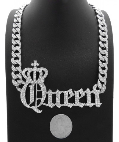 Women's Fashion Crown Queen Pendant 10mm/18",20",24" Ice Bling Cuban Chain Necklace RC4104 (Silver, 20) $23.20 Necklaces