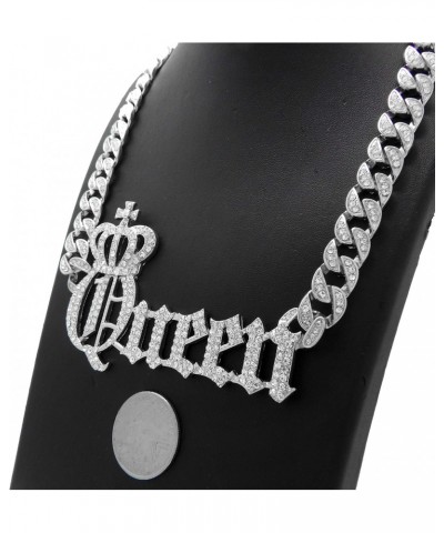 Women's Fashion Crown Queen Pendant 10mm/18",20",24" Ice Bling Cuban Chain Necklace RC4104 (Silver, 20) $23.20 Necklaces