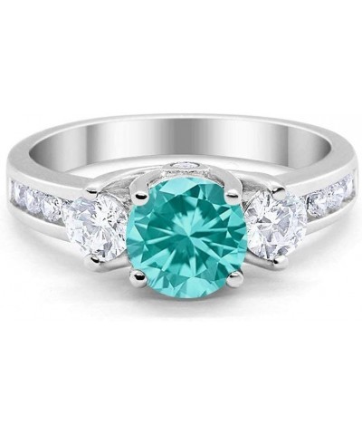 Three Stone 3-Stone Wedding Engagement Ring Round Cubic Zirconia Solid 925 Sterling Silver Choose Color Simulated Paraiba Tou...