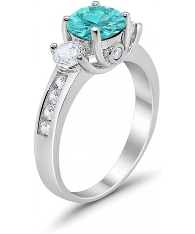 Three Stone 3-Stone Wedding Engagement Ring Round Cubic Zirconia Solid 925 Sterling Silver Choose Color Simulated Paraiba Tou...