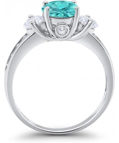 Three Stone 3-Stone Wedding Engagement Ring Round Cubic Zirconia Solid 925 Sterling Silver Choose Color Simulated Paraiba Tou...