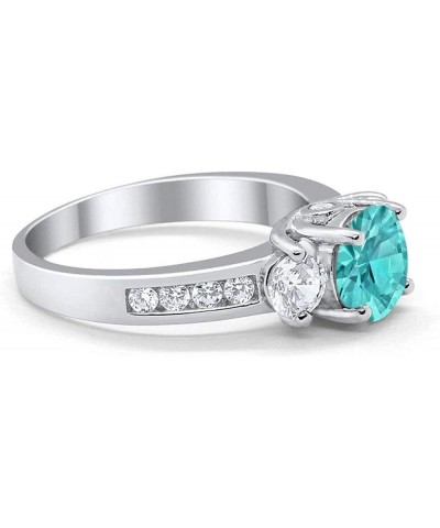 Three Stone 3-Stone Wedding Engagement Ring Round Cubic Zirconia Solid 925 Sterling Silver Choose Color Simulated Paraiba Tou...