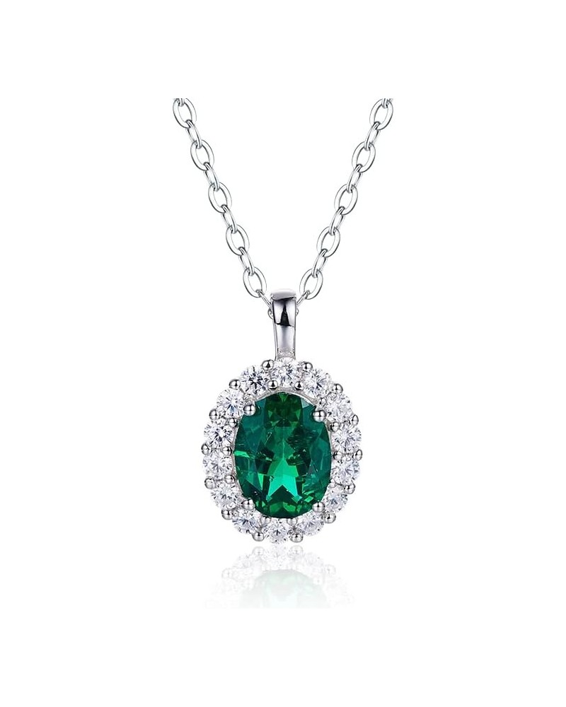 Lab Grown Emerald Necklace 925 Sterling Silver May Birthstone Pendant Necklaces for Women Necklace Anniversary Birthday Jewel...