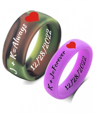 SHNIAN Rubber Matching Rings Colorful Heart Ring Silicone Rings Custom Engraved Engagement Gift His & Hers Wedding Band, Rubb...