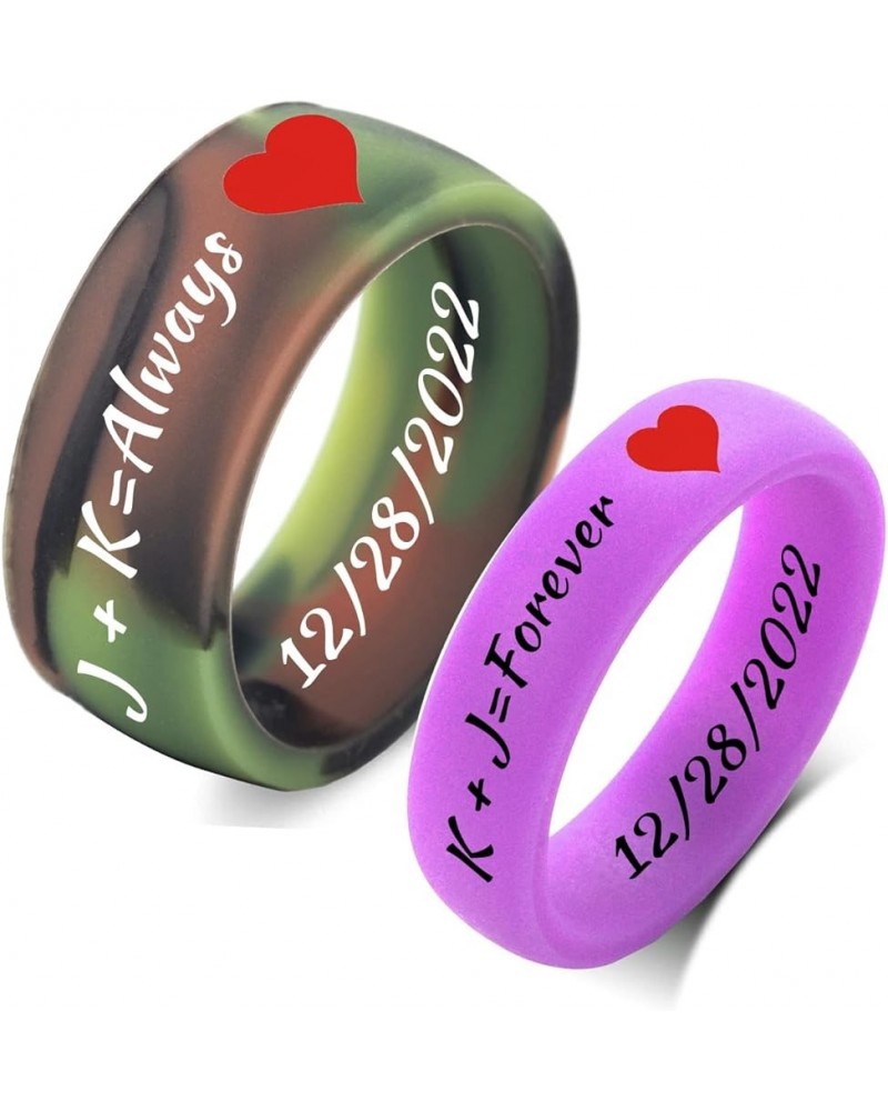 SHNIAN Rubber Matching Rings Colorful Heart Ring Silicone Rings Custom Engraved Engagement Gift His & Hers Wedding Band, Rubb...