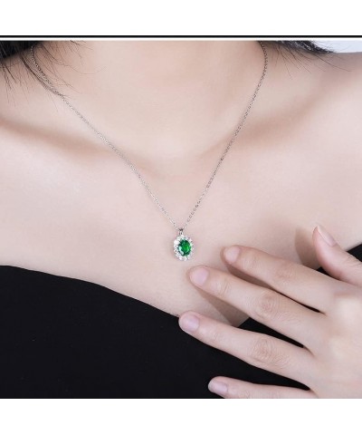 Lab Grown Emerald Necklace 925 Sterling Silver May Birthstone Pendant Necklaces for Women Necklace Anniversary Birthday Jewel...