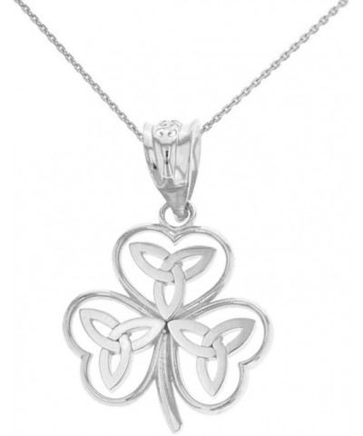 Elegant .925 Sterling Silver Irish Shamrock Pendant Necklace with Celtic Trinity Knot - Choose Pendant Only or Necklace w/ 16...