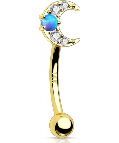 14K Solid Gold Rook Earring Moon Cartilage Earring 16G Gold Helx Piercing Jewelry Clear CZ or Opal Gold Conch Piercing Jewelr...