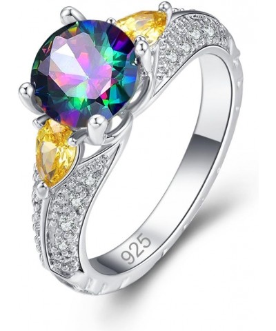 925 Sterling Silver Simulated Ruby CZ Halo Flower Shaped Wedding Ring for Women Rainbow & Yellow $4.79 Rings