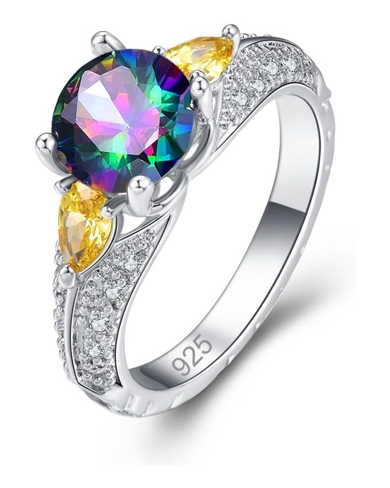 925 Sterling Silver Simulated Ruby CZ Halo Flower Shaped Wedding Ring for Women Rainbow & Yellow $4.79 Rings