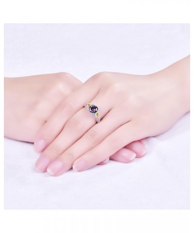 925 Sterling Silver Simulated Ruby CZ Halo Flower Shaped Wedding Ring for Women Rainbow & Yellow $4.79 Rings