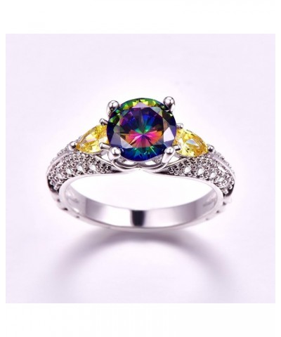 925 Sterling Silver Simulated Ruby CZ Halo Flower Shaped Wedding Ring for Women Rainbow & Yellow $4.79 Rings