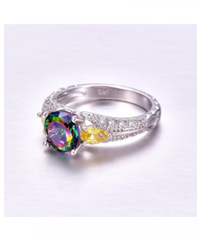 925 Sterling Silver Simulated Ruby CZ Halo Flower Shaped Wedding Ring for Women Rainbow & Yellow $4.79 Rings