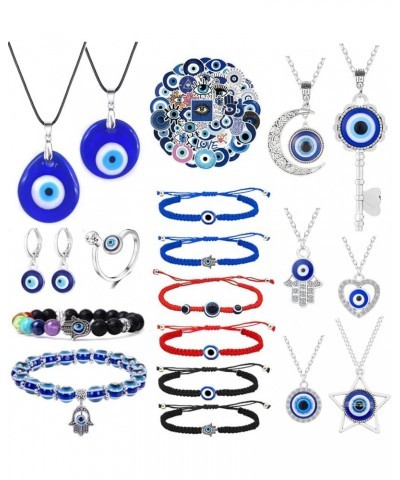 19Pcs Evil Eye Necklaces for Women Men Evil Eye Jewelry Blue Eye Bead Bracelets Hamsa Hand Pendant Necklace Evil Eye Earrings...