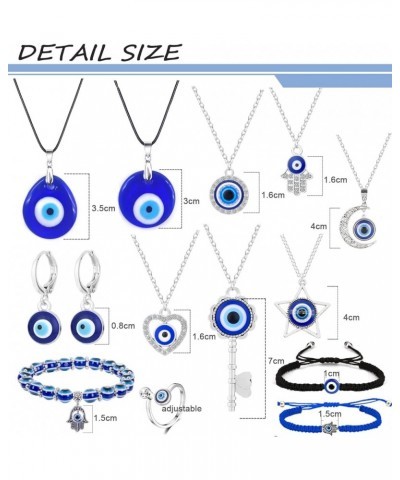 19Pcs Evil Eye Necklaces for Women Men Evil Eye Jewelry Blue Eye Bead Bracelets Hamsa Hand Pendant Necklace Evil Eye Earrings...