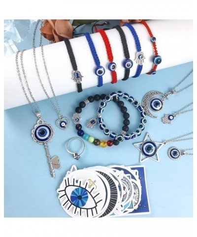 19Pcs Evil Eye Necklaces for Women Men Evil Eye Jewelry Blue Eye Bead Bracelets Hamsa Hand Pendant Necklace Evil Eye Earrings...