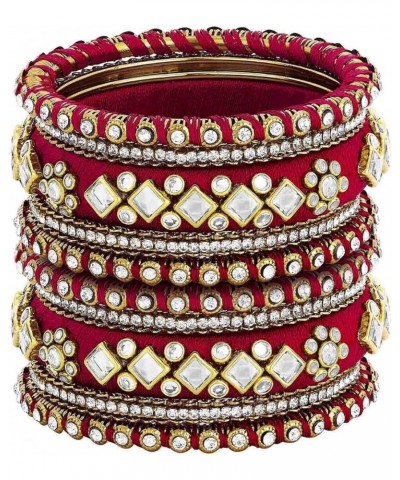 Ethnic Handmade Silk Thread Faux Stone Studded Bangle Set Bracelet Chudha Indian Jewellery Red White 2.8 inch $17.04 Bracelets