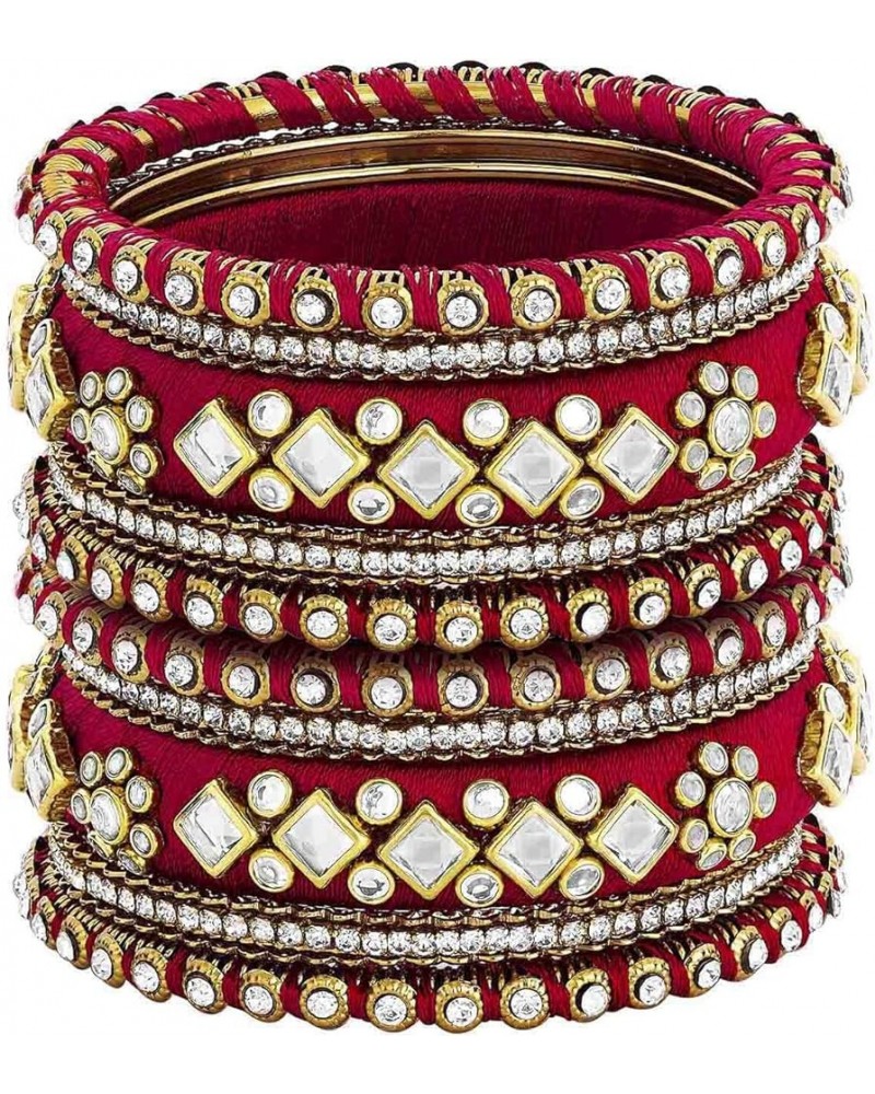 Ethnic Handmade Silk Thread Faux Stone Studded Bangle Set Bracelet Chudha Indian Jewellery Red White 2.8 inch $17.04 Bracelets