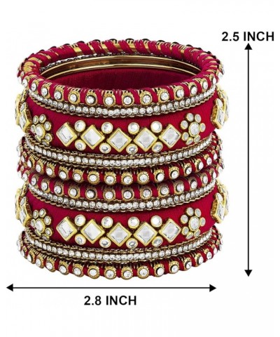 Ethnic Handmade Silk Thread Faux Stone Studded Bangle Set Bracelet Chudha Indian Jewellery Red White 2.8 inch $17.04 Bracelets