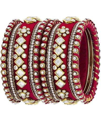 Ethnic Handmade Silk Thread Faux Stone Studded Bangle Set Bracelet Chudha Indian Jewellery Red White 2.8 inch $17.04 Bracelets