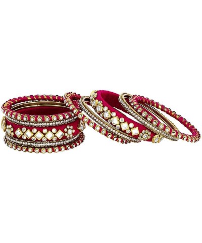 Ethnic Handmade Silk Thread Faux Stone Studded Bangle Set Bracelet Chudha Indian Jewellery Red White 2.8 inch $17.04 Bracelets