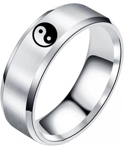 8mm Stainless Steel Tai Chi Yin Yang Bagua Balance Rings for Men Women High Polished Comfort Fit Silver $10.36 Rings