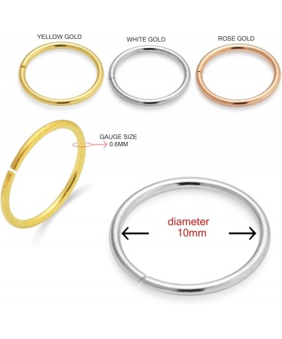 14 Karat Solid Gold 22 Gauge (0.6MM) - 3/8 Inch (10MM) Length Seamless Continuous Nose Hoop Ring Yellow Gold $28.11 Body Jewelry