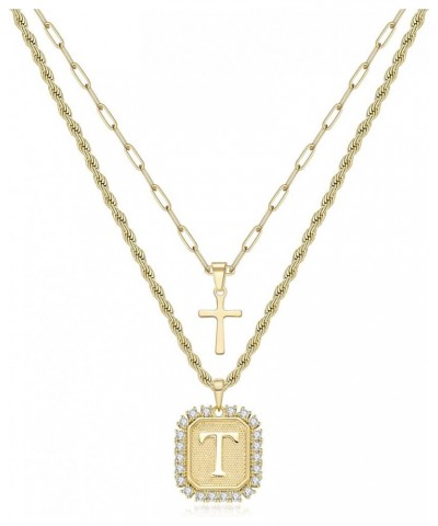 Cross Necklace for Women Layered Gold Necklaces Square Initial Pendant Layering Rope Chain Birthday Gifts for Teen Girls T $1...