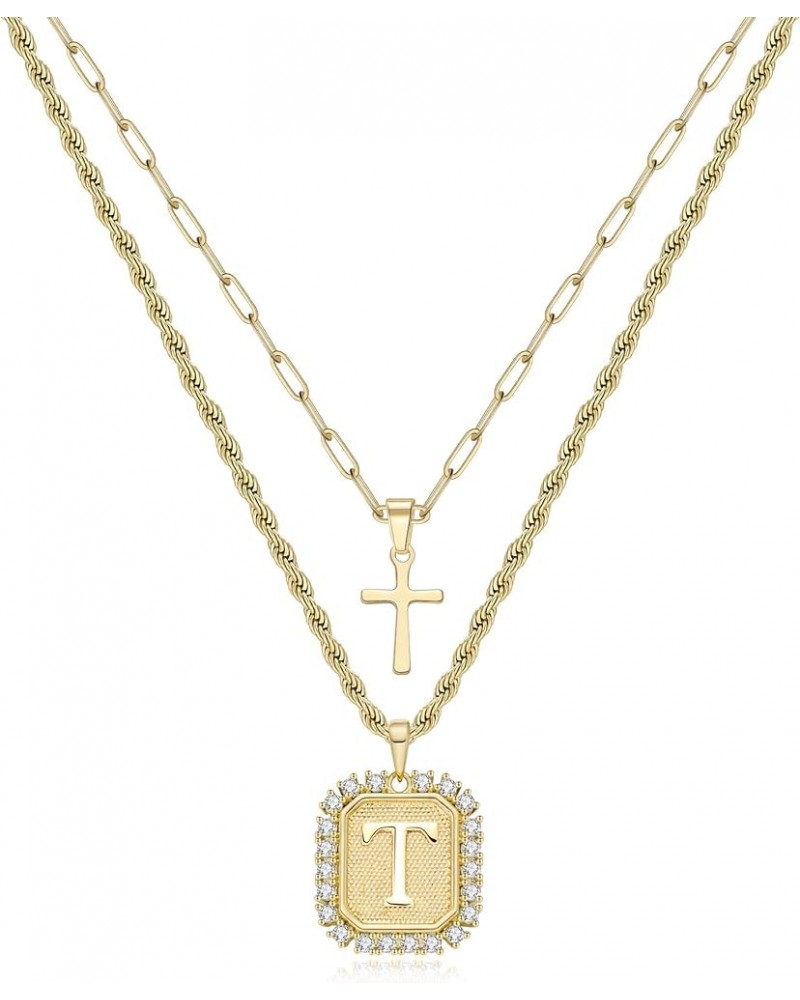 Cross Necklace for Women Layered Gold Necklaces Square Initial Pendant Layering Rope Chain Birthday Gifts for Teen Girls T $1...