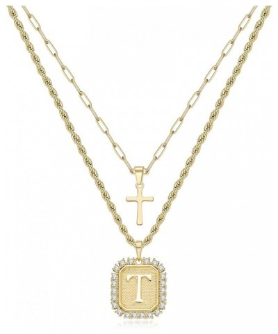 Cross Necklace for Women Layered Gold Necklaces Square Initial Pendant Layering Rope Chain Birthday Gifts for Teen Girls T $1...