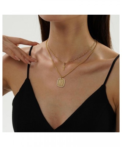 Cross Necklace for Women Layered Gold Necklaces Square Initial Pendant Layering Rope Chain Birthday Gifts for Teen Girls T $1...