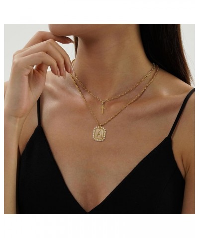 Cross Necklace for Women Layered Gold Necklaces Square Initial Pendant Layering Rope Chain Birthday Gifts for Teen Girls T $1...