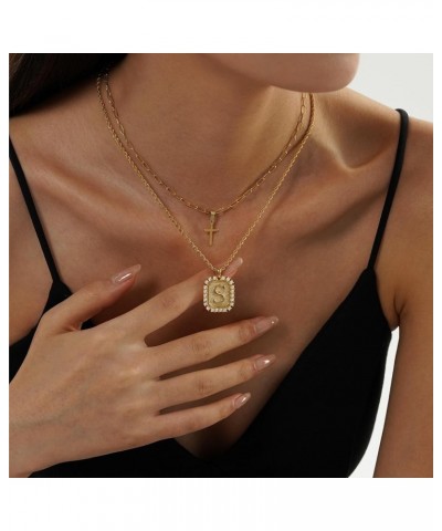 Cross Necklace for Women Layered Gold Necklaces Square Initial Pendant Layering Rope Chain Birthday Gifts for Teen Girls T $1...